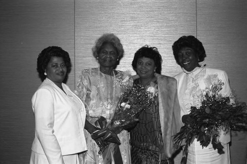 Alpha Lambda Chapter, Theta Nu Sigma members posing together, Los Angeles, 1985