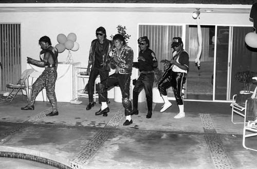 Jackson 5 impersonators performing at Berry Gordy's party, Los Angeles, 1984