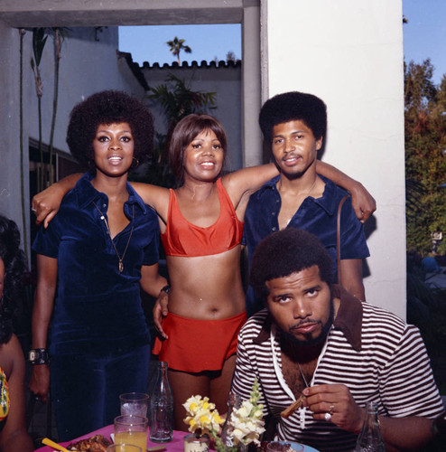 Gwen Gordy Fuqua, Lola Falana, and Butch Tavares at Berry Gordy's party, Los Angeles