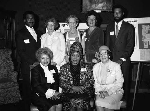 Crenshaw Neighbors, Inc. event attendees posing for a group portrait, Los Angeles, 1983