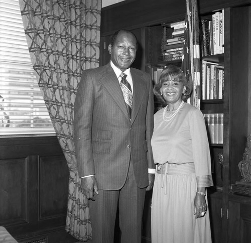 Tom and Ethel Bradley posing together in an office, Los Angeles, ca. 1977