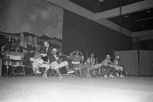 The Lockers preparing to perform at an event for Tom Bradley, Los Angeles, 1974