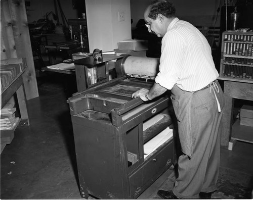 Man in Lithography Room, California, 1950