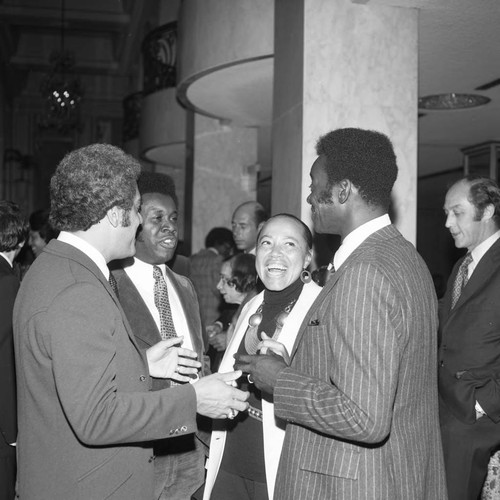 Brock Peters talking with others at a Golden Day School event, Los Angeles, 1986