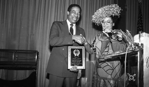 Truman Jacques receiving an award, Los Angeles, 1987