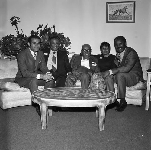 Ballantine Award winner Edna Aliewine, posing with others, Los Angeles. ca. 1974