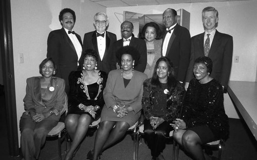 Tom Bradley posing with Gray Davis, Willie Brown, Diane Watson and others, Los Angeles, 1993