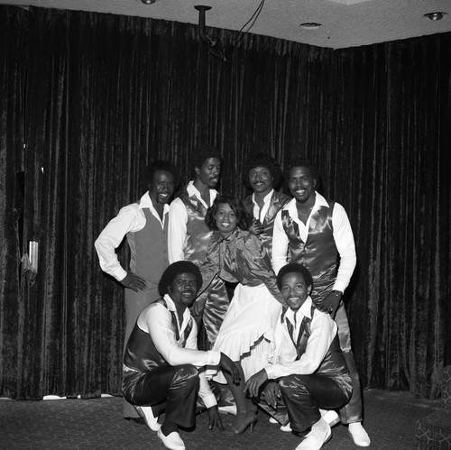 Performers posing together at an event, Los Angeles, 1983