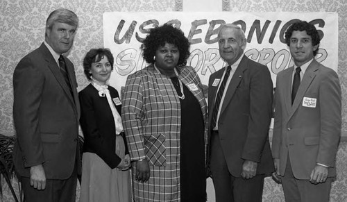 USC Ebonics Support Group event participants posing together, Los Angeles, 1985