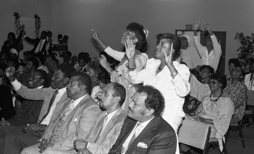 Power of Love Christian Fellowship members participating in a service, Los Angeles, 1987