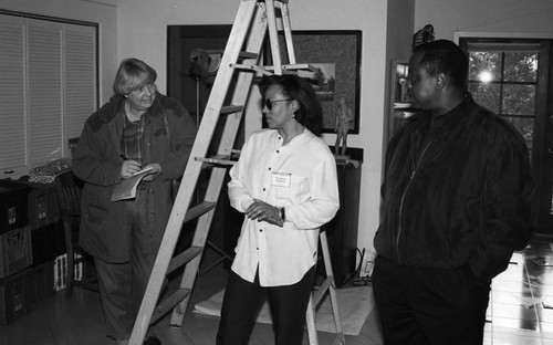 Pat Ward Williams talking with an interviewer in her studio, Los Angeles, 1995