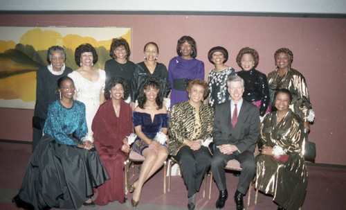 Gray Davis and a group of African American women posing together, Los Angeles, 1992