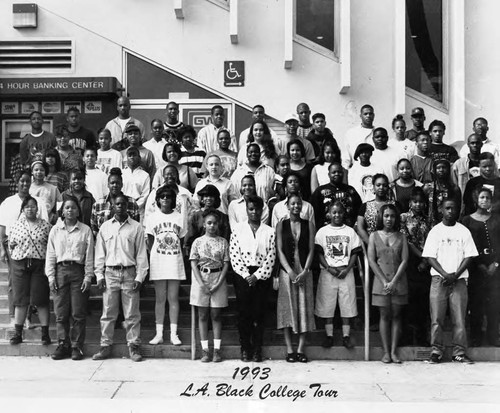 Black College Tour participants posing together, Los Angeles, 1993