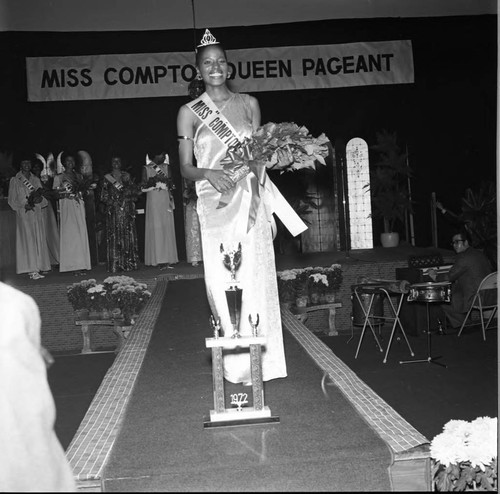 Miss Compton posing on the runway, Los Angeles, 1972