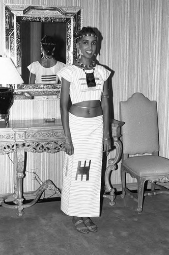 Model promoting Black dolls at the Bel Age Hotel, Los Angeles, 1986