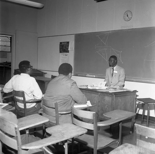 Compton College Career Day participants listening to a lecturer, Compton, 1971