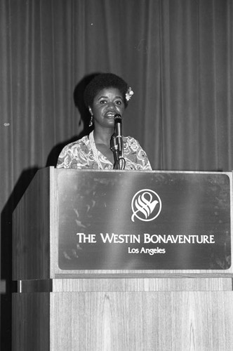 Woman speaking at the Southern California Chapters' AKA Diamond Jubilee, Los Angeles, 1984