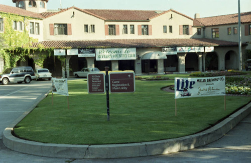 Banners hanging at the Riviera Country Club entrance during the Jackie Robinson Foundation Invitational Golf Classic, Los Angeles, 1994