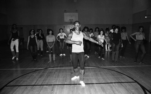 Dancer leading a class during Career Day at Dorsey High, Los Angeles, 1982