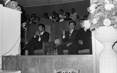 Jesse Jackson waiting to speak at the First AME Church, Los Angeles, 1983