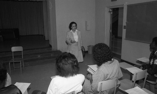 Rita Walters speaking at Crenshaw High School, Los Angeles, 1985