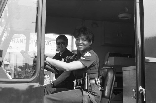 Policewoman riding in the South Central Easter Parade, Los Angeles, 1986