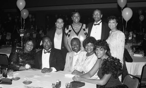 Men and women posing together at a formal event, Los Angeles, 1987