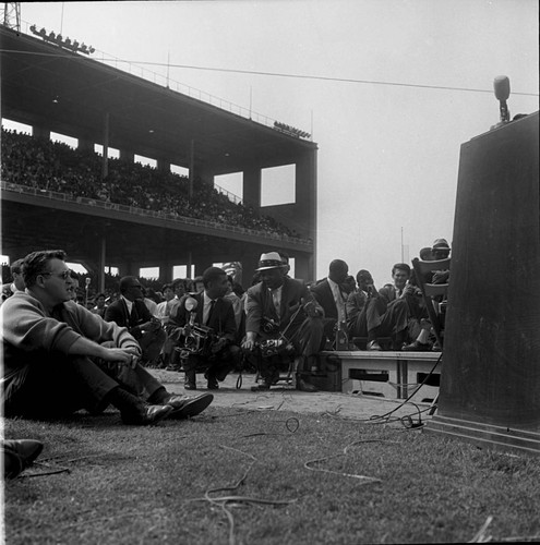 Audience and Press, Freedom Rally, Wrigley Field, Los Angeles, 1963