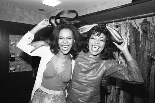 Deborah Burrell and Arnetia Walker posing in their dressing room, Los Angeles, 1983