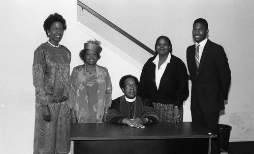 Rev. V. L. Brenson posing with others at Bryant Temple AME Church, Los Angeles, 1987