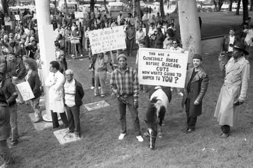 Demonstrators protesting at the Civic Center, Los Angeles, 1986