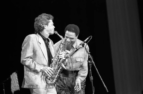 Al Jarreau and David Sanborn performing at the 11th Annual Black Radio Exclusive Conference, Los Angeles, 1987