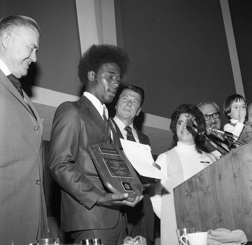 Donald Ray Brazile receiving a commendation from Governor Ronald Reagan, Los Angeles, 1972