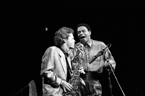 Al Jarreau and David Sanborn performing at the 11th Annual Black Radio Exclusive Conference, Los Angeles, 1987