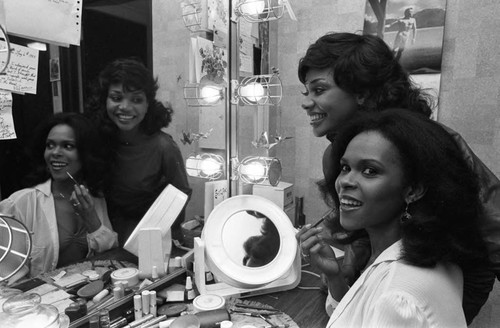 Deborah Burrell and Arnetia Walker posing in their dressing room, Los Angeles, 1983