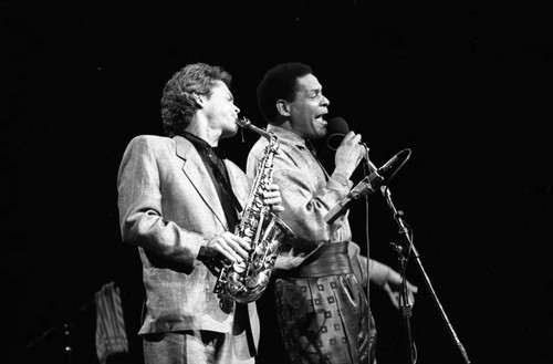 Al Jarreau and David Sanborn performing at the 11th Annual Black Radio Exclusive Conference, Los Angeles, 1987