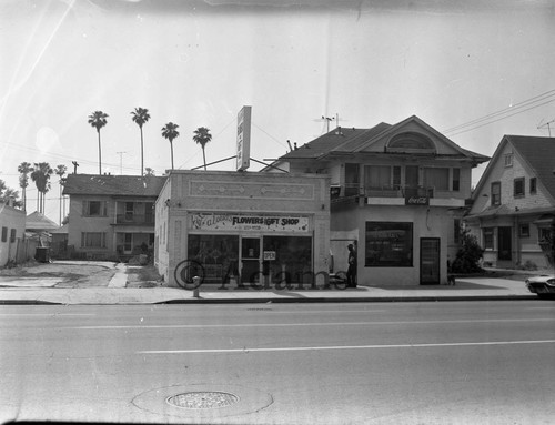 View of two buildings, Los Angeles, ca. 1973-1974