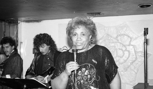 Jessie Mae Beavers speaking at an event, Los Angeles, 1987