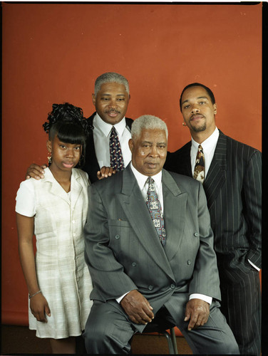 Ed Davis posing with with his family, Los Angeles, 1988