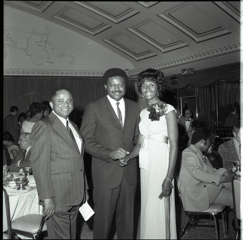 Doris Davis and Hillard Hamm posing together at a special event, Los Angeles, 1973