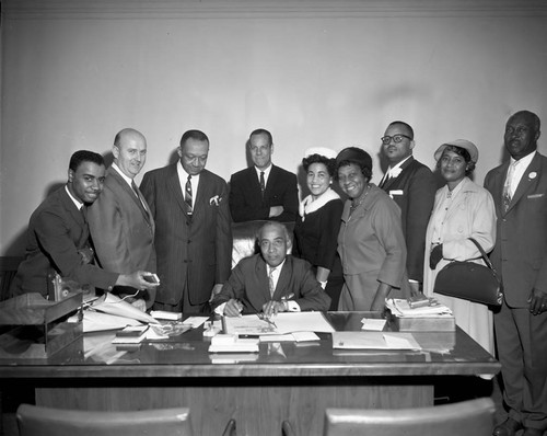 Gilbert Lindsay at desk, Los Angeles, 1963