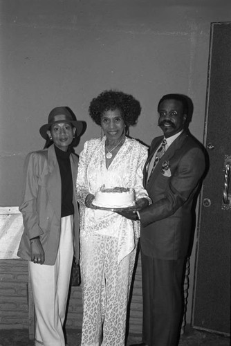 Velda Bettis posing with Mr. and Mrs. Westbrook,, Los Angeles, 1989