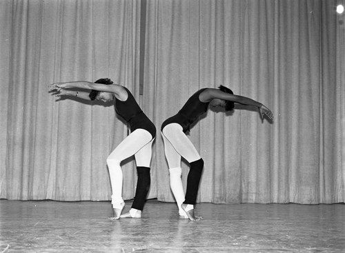 Young women dancing in a talent show at Dorsey High School, Los Angeles, 1983