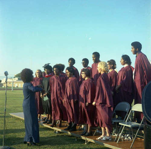 Compton College choir performing during commencement, Compton, 1972