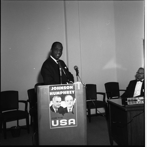 Man at podium, Los Angeles, 1967