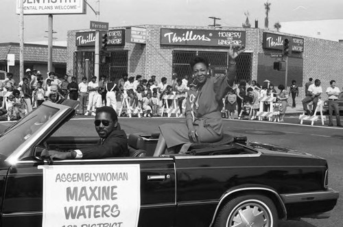 Maxine Waters riding in the South Central Easter parade, Los Angeles, 1986