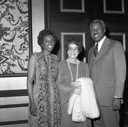 Ruth Washington posing with Nate Holden at a Brotherhood Crusade dinner, Los Angeles, 1978