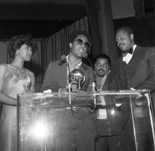 Stevie Wonder receiving an NAACP Image Award, Los Angeles, 1978