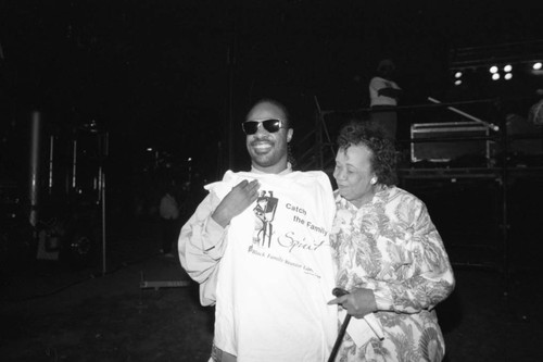 Stevie Wonder and Dorothy Height posing together at the Black Family Reunion, Los Angeles, 1989