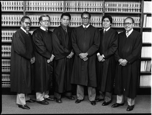 Compton District Municipal Court judges posing together, Los Angeles, 1987